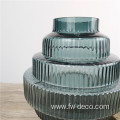 Glass Vases Grey Blue Tiered Ribbed Glass Vase